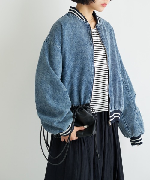 A.D.C.L.（エーディーシーエル）の「ストライプリブ デニムスタジャン（スタジャン・レディース・ブルー/ブラック・L/M）」の5枚目の写真