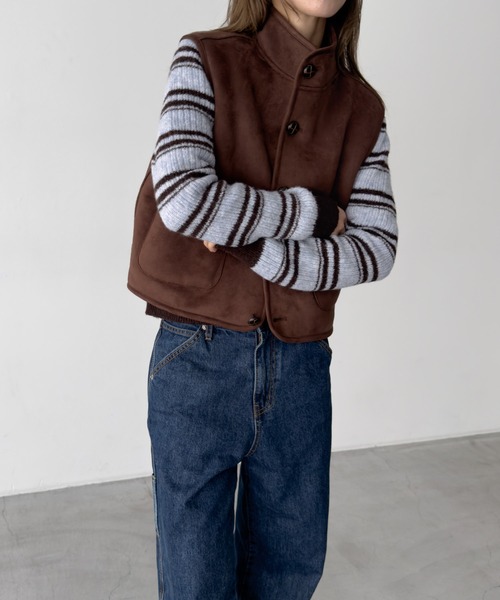 CANAL JEAN（キャナルジーン）の「SIGNATURE　ボーダーリブニットカーディガン（カーディガン/ボレロ・レディース・サックスブルー・ONE SIZE）」の4枚目の写真