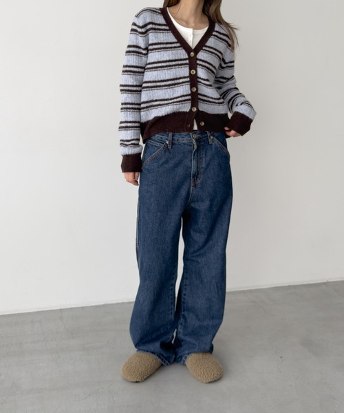 CANAL JEAN（キャナルジーン）の「SIGNATURE　ボーダーリブニットカーディガン（カーディガン/ボレロ・レディース・サックスブルー・ONE SIZE）」の5枚目の写真