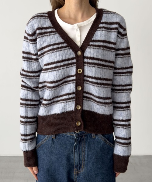 CANAL JEAN（キャナルジーン）の「SIGNATURE　ボーダーリブニットカーディガン（カーディガン/ボレロ・レディース・サックスブルー・ONE SIZE）」の6枚目の写真