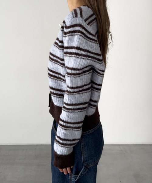 CANAL JEAN（キャナルジーン）の「SIGNATURE　ボーダーリブニットカーディガン（カーディガン/ボレロ・レディース・サックスブルー・ONE SIZE）」の7枚目の写真