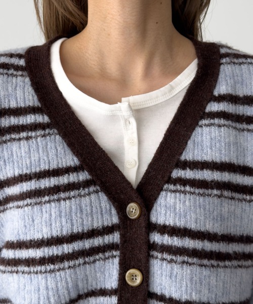 CANAL JEAN（キャナルジーン）の「SIGNATURE　ボーダーリブニットカーディガン（カーディガン/ボレロ・レディース・サックスブルー・ONE SIZE）」の9枚目の写真