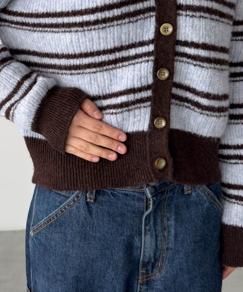 CANAL JEAN（キャナルジーン）の「SIGNATURE　ボーダーリブニットカーディガン（カーディガン/ボレロ・レディース・サックスブルー・ONE SIZE）」の10枚目の写真