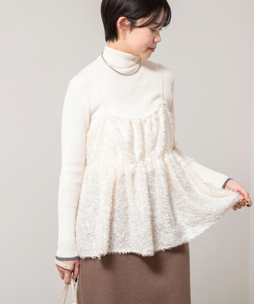 Na+H ガーター付きガーゼビスチェ キャミソール ホワイト 白 肩リボンジャガードキャミソールビスチェ[品番：AMTW0010082]｜JUNOAH