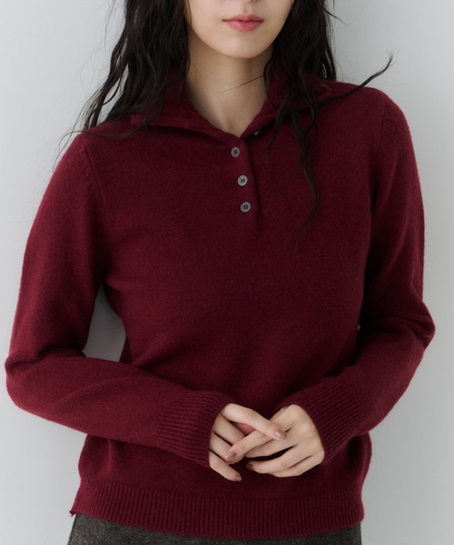 NUJOH（ヌゾ）の「Half Button High Neck Knit / ハーフボタンハイネックニット（Tシャツ/カットソー・レディース・レッド/ブラウン/ホワイト/チャコールグレー/ブラック・FREE）」の7枚目の写真