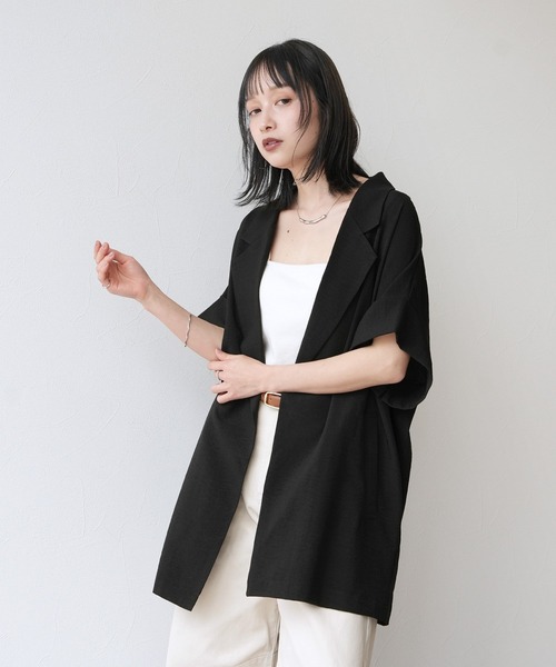 Yeoun(ヨウン)の「リネンライクドルマンビッグジャケット【セットアップ対応】(テーラードジャケット・レディース・ブラック/ベージュ/アイボリー・FREE)」の5枚目の写真