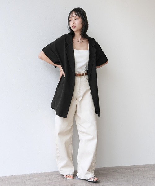 Yeoun(ヨウン)の「リネンライクドルマンビッグジャケット【セットアップ対応】(テーラードジャケット・レディース・ブラック/ベージュ/アイボリー・FREE)」の6枚目の写真