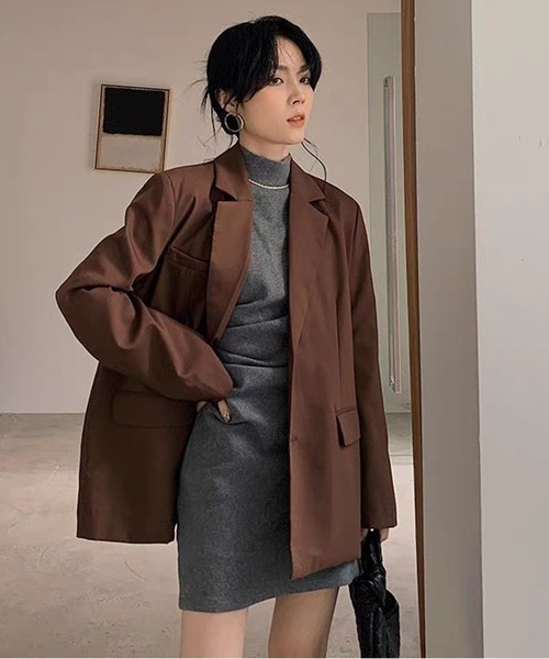 AsheKsha(アシクシャ)の「シンプルなカラーの韓国風スリムワンピース(ワンピース・レディース・グレー・M)」の8枚目の写真