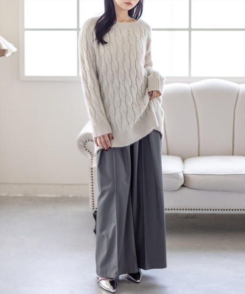 CLEAR BASIC（クリアベーシック）の「前後2wayベルトオープンケーブルニットトップス[大人 フェミニン 上品]≪AW新作≫（ニット/セーター・レディース・サックスブルー/アイボリー/グレー・F）」の9枚目の写真