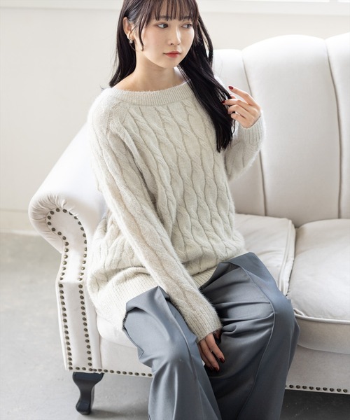 CLEAR BASIC（クリアベーシック）の「前後2wayベルトオープンケーブルニットトップス[大人 フェミニン 上品]≪AW新作≫（ニット/セーター・レディース・サックスブルー/アイボリー/グレー・F）」の8枚目の写真