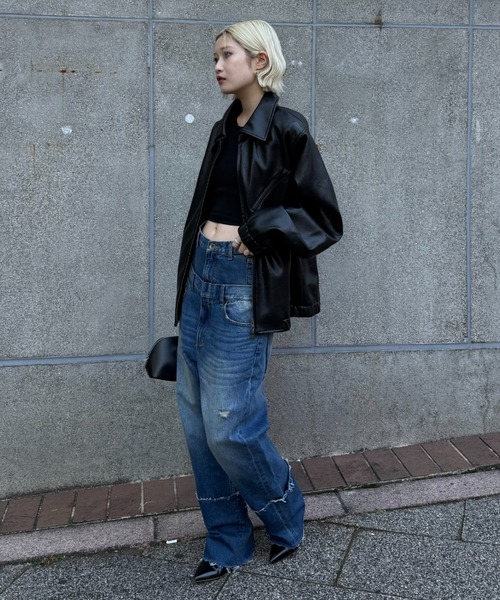 Lui's（ルイス）の「ダブルウエストボーイズデニム（デニムパンツ・レディース・ブラック/インディゴブルー・38/36）」の5枚目の写真