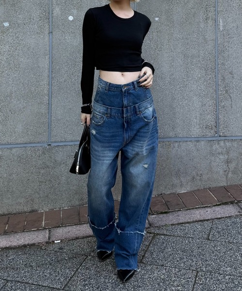 Lui's（ルイス）の「ダブルウエストボーイズデニム（デニムパンツ・レディース・ブラック/インディゴブルー・38/36）」の15枚目の写真