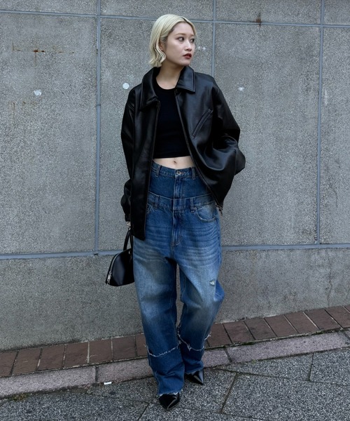 Lui's（ルイス）の「ダブルウエストボーイズデニム（デニムパンツ・レディース・ブラック/インディゴブルー・38/36）」の3枚目の写真