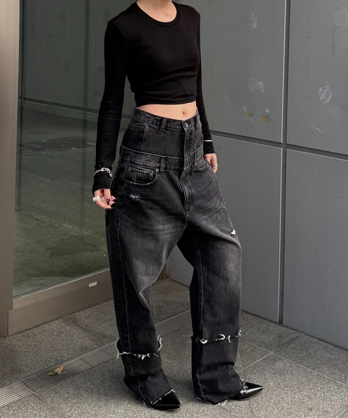 Lui's（ルイス）の「ダブルウエストボーイズデニム（デニムパンツ・レディース・ブラック/インディゴブルー・38/36）」の10枚目の写真