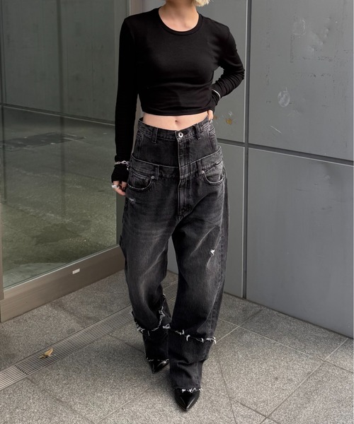 Lui's（ルイス）の「ダブルウエストボーイズデニム（デニムパンツ・レディース・ブラック/インディゴブルー・38/36）」の9枚目の写真