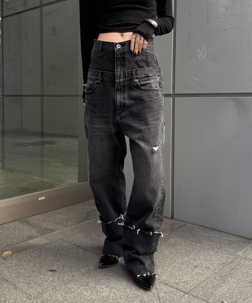 Lui's（ルイス）の「ダブルウエストボーイズデニム（デニムパンツ・レディース・ブラック/インディゴブルー・38/36）」の6枚目の写真