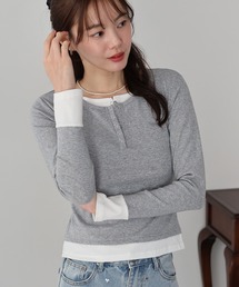 ヘンリーネックレイヤードカットソー