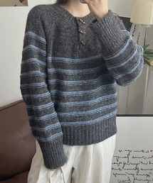 トグル釦ボーダーショートニット