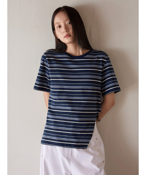 PEEP(ピープ)の「リビエラストライプトグル半袖Tシャツ_ネイビー(Tシャツ/カットソー・レディース・ネイビー・OS)」の1枚目の写真
