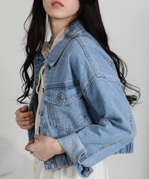 pumpkin port（パンプキンポート）の「ショート丈 裾シャーリング デニムGジャン（デニムジャケット）」