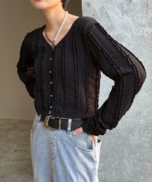 PAGEBOY（ページボーイ）の「フリルカットジャガードロングスリーブ（Tシャツ/カットソー・レディース・レッド/オフホワイト/ブラック・FREE）」の3枚目の写真