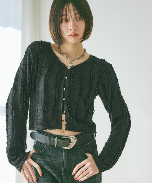 PAGEBOY（ページボーイ）の「フリルカットジャガードロングスリーブ（Tシャツ/カットソー・レディース・レッド/オフホワイト/ブラック・FREE）」の5枚目の写真