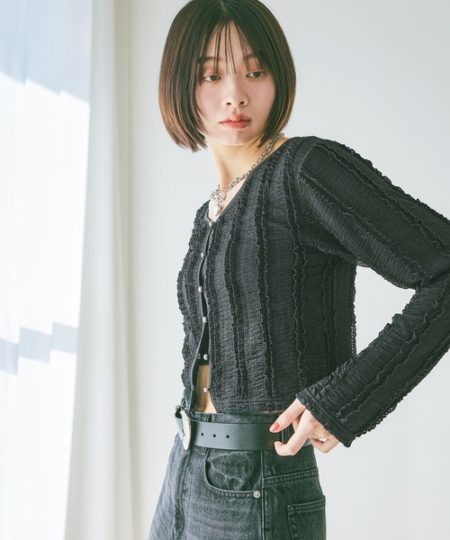 PAGEBOY（ページボーイ）の「フリルカットジャガードロングスリーブ（Tシャツ/カットソー・レディース・レッド/オフホワイト/ブラック・FREE）」の6枚目の写真