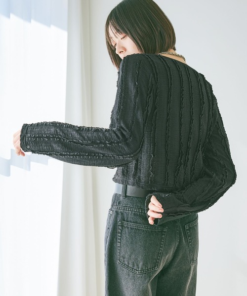 PAGEBOY（ページボーイ）の「フリルカットジャガードロングスリーブ（Tシャツ/カットソー・レディース・レッド/オフホワイト/ブラック・FREE）」の7枚目の写真