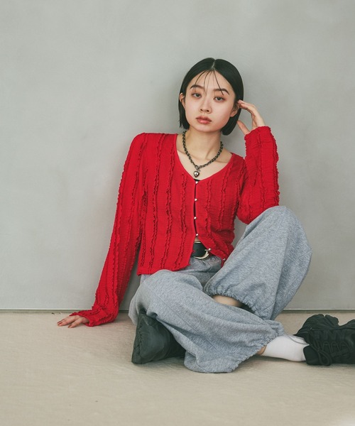 PAGEBOY（ページボーイ）の「フリルカットジャガードロングスリーブ（Tシャツ/カットソー・レディース・レッド/オフホワイト/ブラック・FREE）」の8枚目の写真