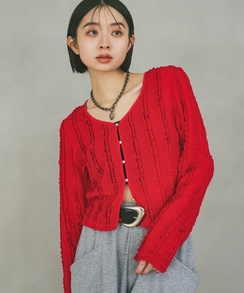 PAGEBOY（ページボーイ）の「フリルカットジャガードロングスリーブ（Tシャツ/カットソー・レディース・レッド/オフホワイト/ブラック・FREE）」の13枚目の写真