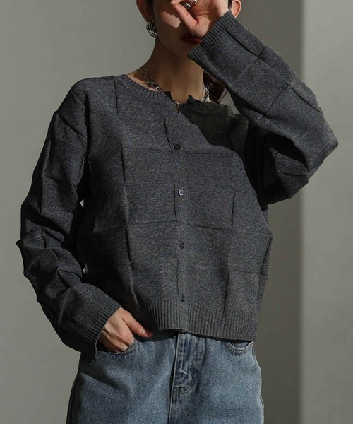 Sawa a la mode（サワアラモード）の「エンボスチェックニットカーディガン（カーディガン/ボレロ・レディース・ミント/ブラック/杢グレー・FREE）」の2枚目の写真