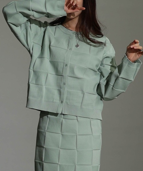 Sawa a la mode（サワアラモード）の「エンボスチェックニットカーディガン（カーディガン/ボレロ・レディース・ミント/ブラック/杢グレー・FREE）」の3枚目の写真