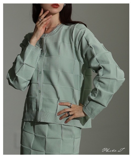 Sawa a la mode（サワアラモード）の「エンボスチェックニットカーディガン（カーディガン/ボレロ・レディース・ミント/ブラック/杢グレー・FREE）」の4枚目の写真