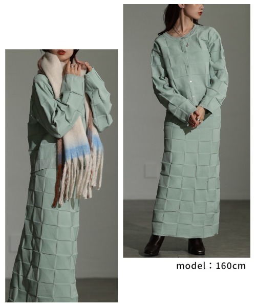 Sawa a la mode（サワアラモード）の「エンボスチェックニットカーディガン（カーディガン/ボレロ・レディース・ミント/ブラック/杢グレー・FREE）」の10枚目の写真