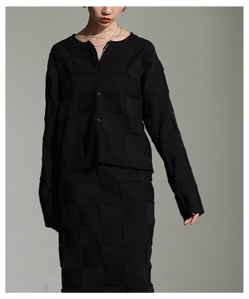 Sawa a la mode（サワアラモード）の「エンボスチェックニットカーディガン（カーディガン/ボレロ・レディース・ミント/ブラック/杢グレー・FREE）」の12枚目の写真