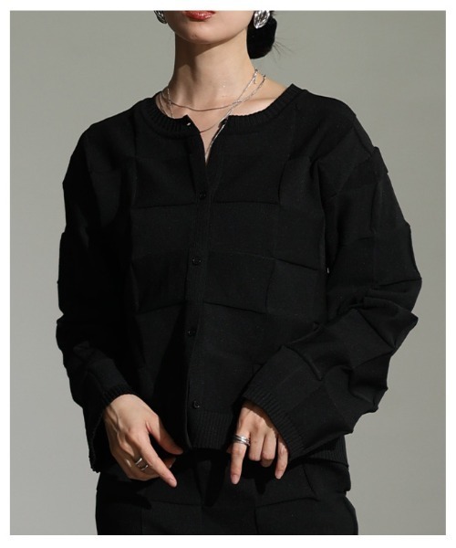 Sawa a la mode（サワアラモード）の「エンボスチェックニットカーディガン（カーディガン/ボレロ・レディース・ミント/ブラック/杢グレー・FREE）」の16枚目の写真