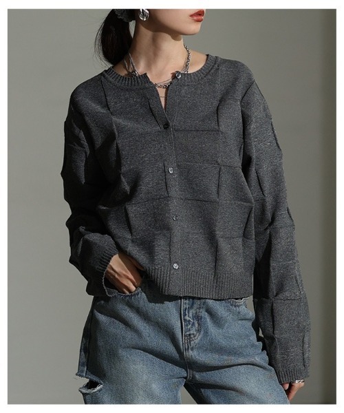Sawa a la mode（サワアラモード）の「エンボスチェックニットカーディガン（カーディガン/ボレロ・レディース・ミント/ブラック/杢グレー・FREE）」の22枚目の写真