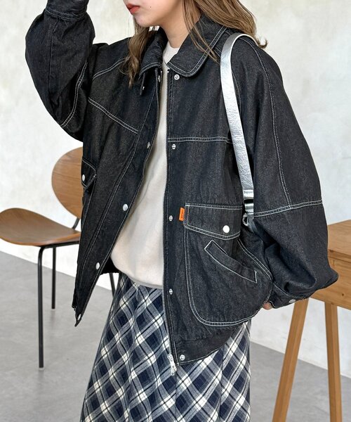 CPCM(シーピーシーエム)の「ラグランビッグデニムジャケット(ブルゾン・レディース・ブラック/ブルー/ネイビー・FREE)」の1枚目の写真