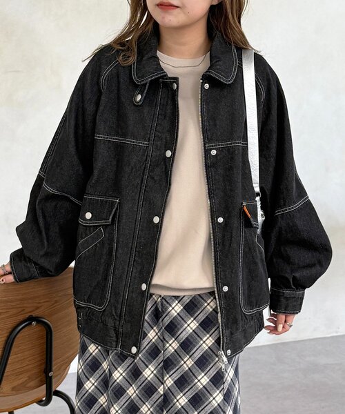 CPCM(シーピーシーエム)の「ラグランビッグデニムジャケット(ブルゾン・レディース・ブラック/ブルー/ネイビー・FREE)」の8枚目の写真