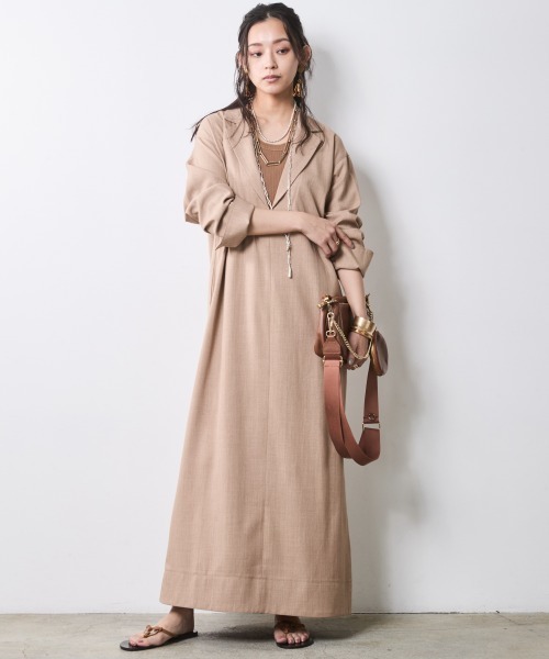 CHIC STYLE（シックスタイル）の「テーラードカラーロングワンピース＜大きいサイズ有＞シックスタイル（ワンピース・レディース・ベージュ/ブラック・M/L/LL/3L/4L/5L）」の4枚目の写真