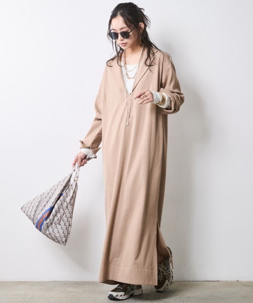 CHIC STYLE（シックスタイル）の「テーラードカラーロングワンピース＜大きいサイズ有＞シックスタイル（ワンピース・レディース・ベージュ/ブラック・M/L/LL/3L/4L/5L）」の6枚目の写真