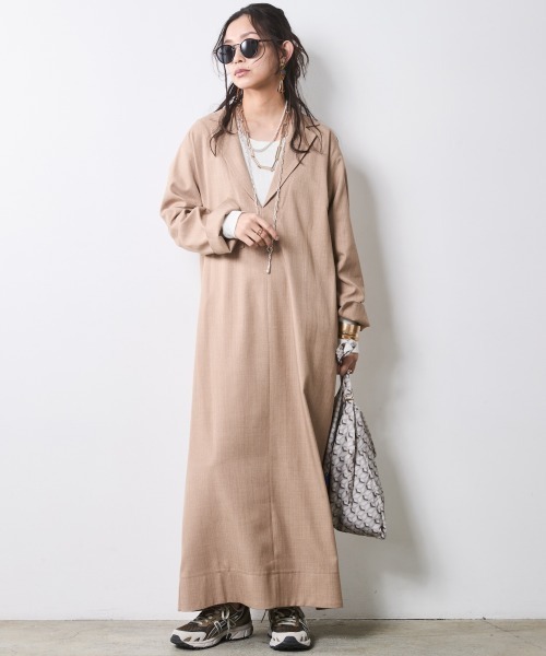 CHIC STYLE（シックスタイル）の「テーラードカラーロングワンピース＜大きいサイズ有＞シックスタイル（ワンピース・レディース・ベージュ/ブラック・M/L/LL/3L/4L/5L）」の7枚目の写真