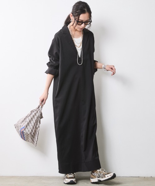 CHIC STYLE（シックスタイル）の「テーラードカラーロングワンピース＜大きいサイズ有＞シックスタイル（ワンピース・レディース・ベージュ/ブラック・M/L/LL/3L/4L/5L）」の8枚目の写真