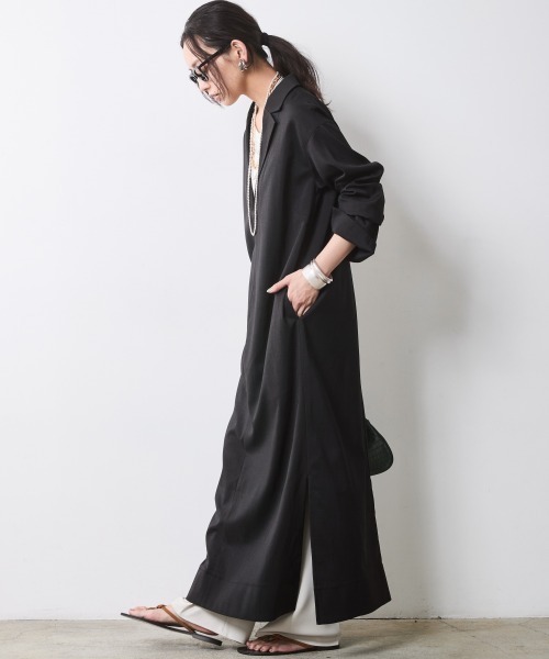 CHIC STYLE（シックスタイル）の「テーラードカラーロングワンピース＜大きいサイズ有＞シックスタイル（ワンピース・レディース・ベージュ/ブラック・M/L/LL/3L/4L/5L）」の11枚目の写真