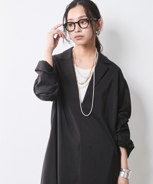 CHIC STYLE（シックスタイル）の「テーラードカラーロングワンピース＜大きいサイズ有＞シックスタイル（ワンピース・レディース・ベージュ/ブラック・M/L/LL/3L/4L/5L）」の12枚目の写真