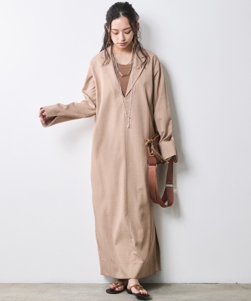 CHIC STYLE（シックスタイル）の「テーラードカラーロングワンピース＜大きいサイズ有＞シックスタイル（ワンピース・レディース・ベージュ/ブラック・M/L/LL/3L/4L/5L）」の22枚目の写真