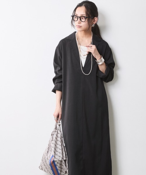 CHIC STYLE（シックスタイル）の「テーラードカラーロングワンピース＜大きいサイズ有＞シックスタイル（ワンピース・レディース・ベージュ/ブラック・M/L/LL/3L/4L/5L）」の21枚目の写真