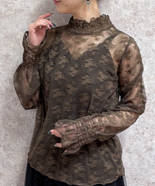 axes femme(アクシーズファム)の「フラワーレースシアーインナー(Tシャツ/カットソー・レディース・ブラック/ホワイト/ブラウン・FREE)」の3枚目の写真