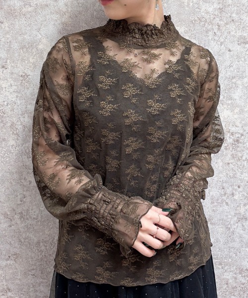 axes femme(アクシーズファム)の「フラワーレースシアーインナー(Tシャツ/カットソー・レディース・ブラック/ホワイト/ブラウン・FREE)」の7枚目の写真