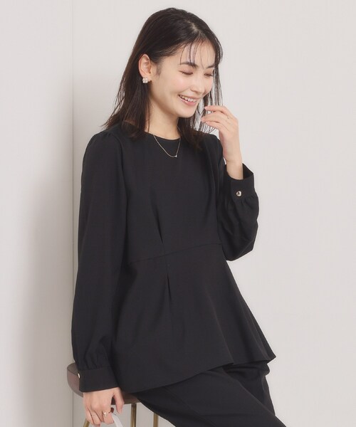 ITS'DEMO(イッツデモ)の「【洗濯機OK/イージーケア】ツイルストレッチペプラムブラウス(シャツ/ブラウス・レディース・ナチュラル/ブラック・00)」の6枚目の写真